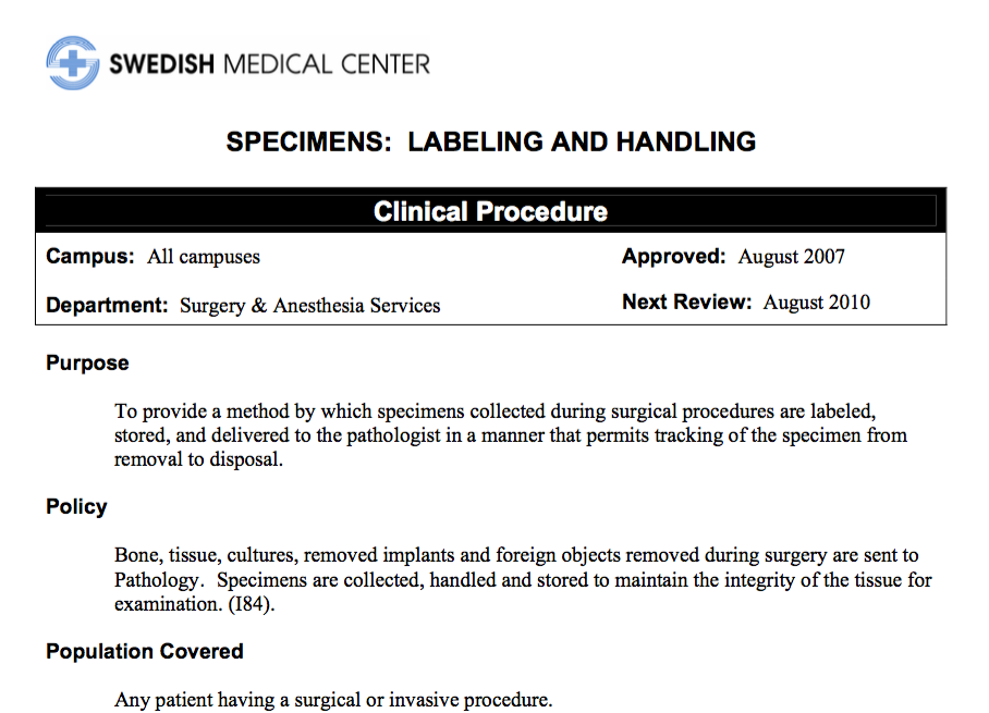 Specimenhandling policy OR Manager